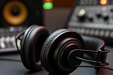 Image representing audio content production with headphones and microphone