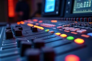 Image representing radio station operation with a sound mixing console
